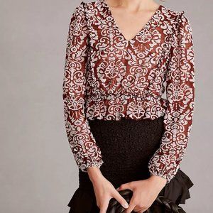 BY ANTHROPOLOGIE JACQUARD PEASANT BLOUSE XS NWOT